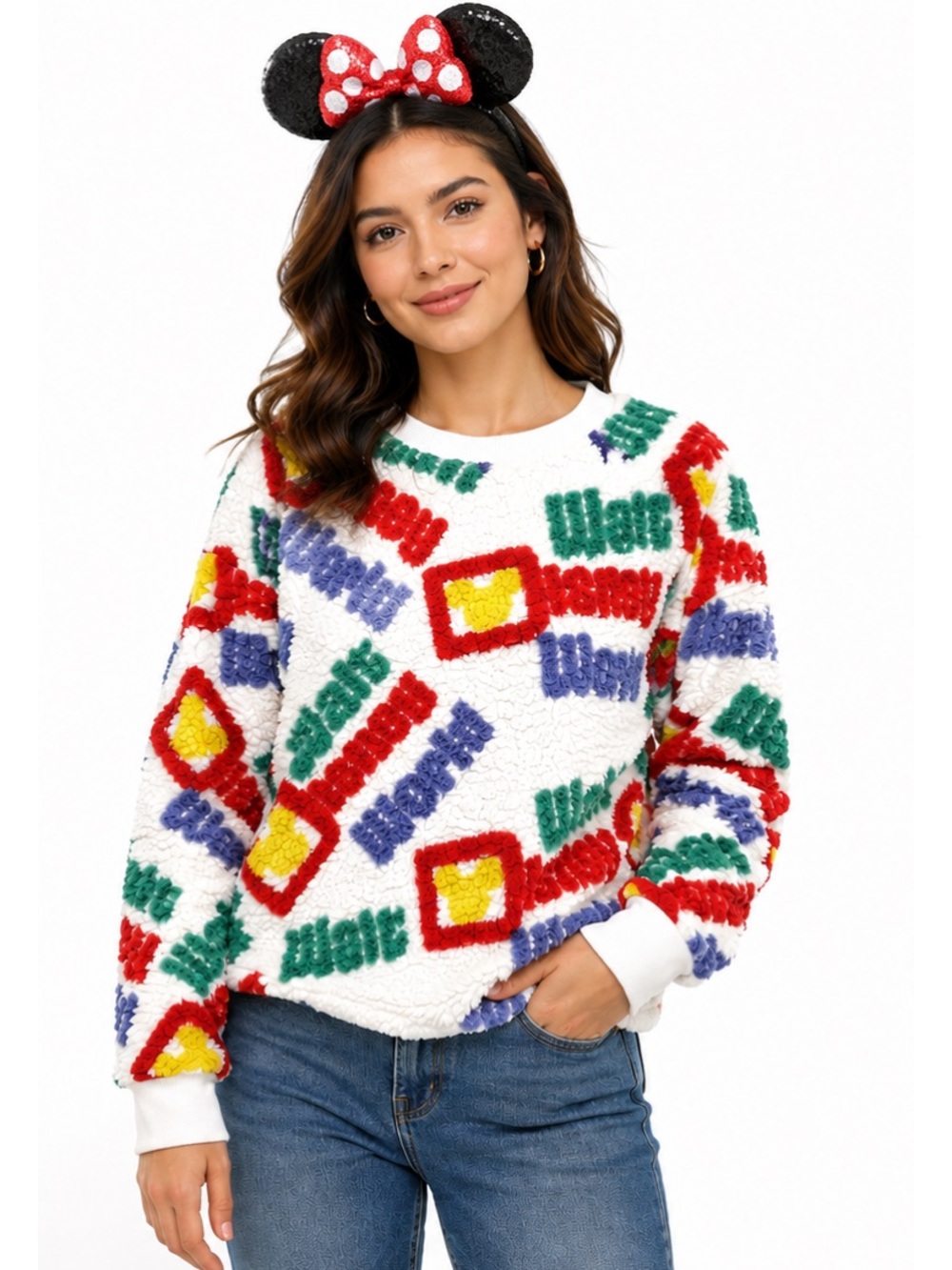 Walt Disney World Sherpa Fleece Pullover Long Sleeve Sweater Women size M